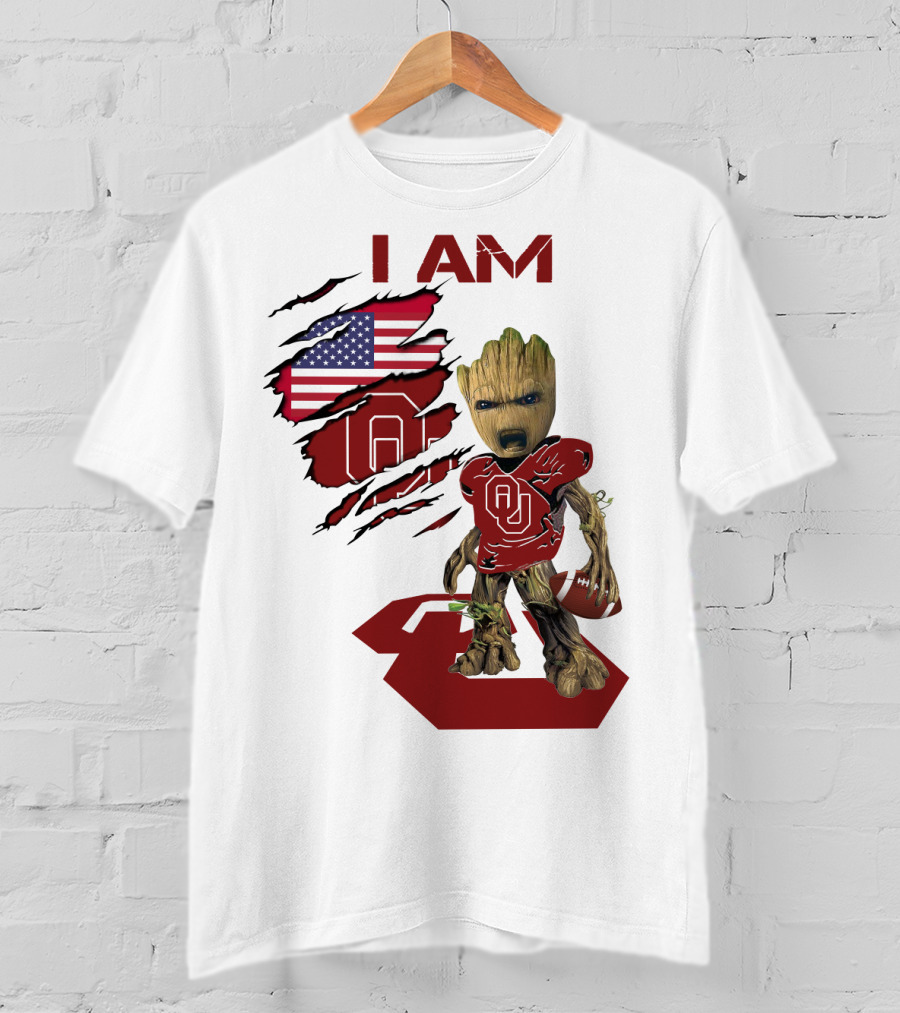 I AM Sooners Baby Groot Football USA Flag T-Shirt