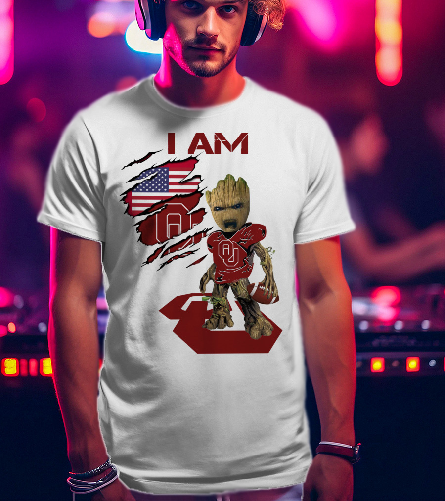 I AM Sooners Baby Groot Football USA Flag T-Shirt