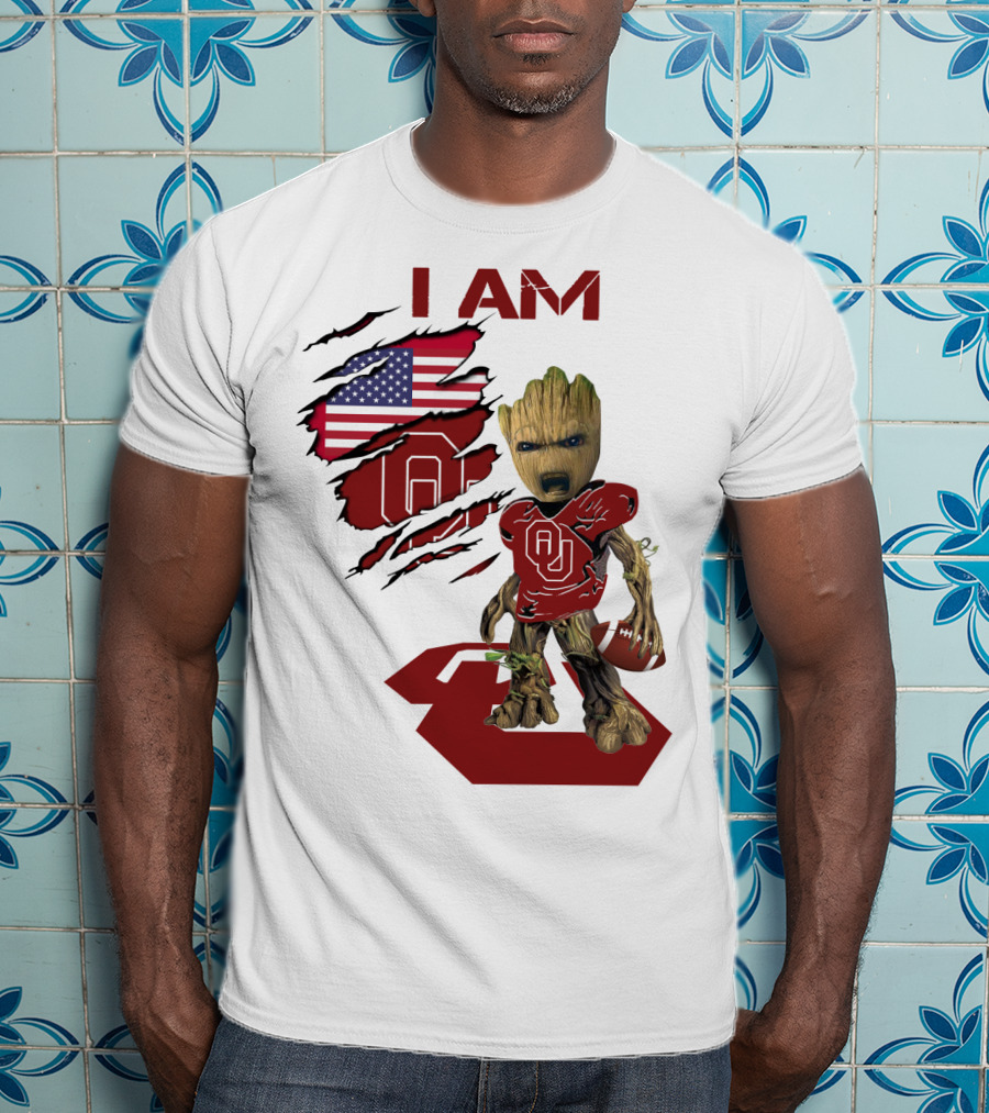 I AM Sooners Baby Groot Football USA Flag T-Shirt