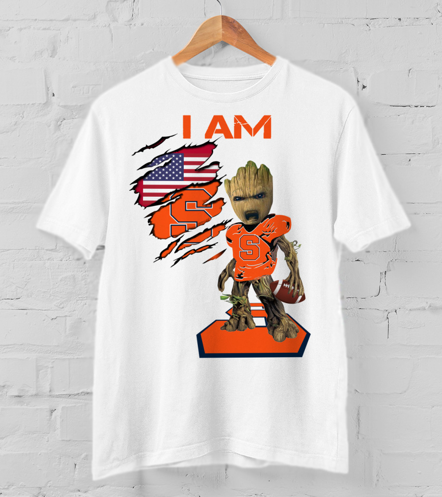 I AM Baby Groot Syracuse Football American Flag T-Shirt
