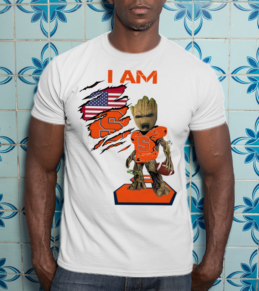 I AM Baby Groot Syracuse Football American Flag T-Shirt