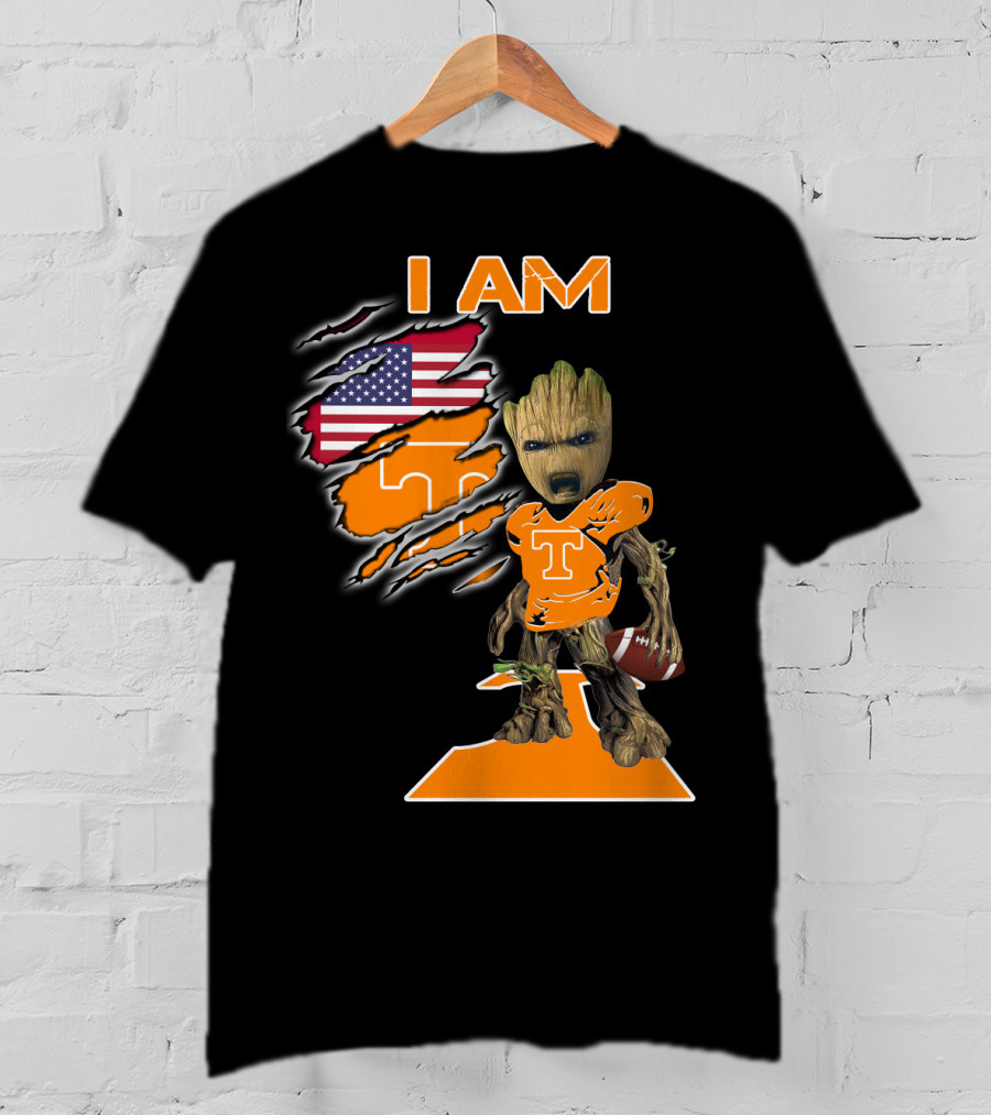 I Am Groot Tennessee Football T-Shirt American Flag T-Shirt