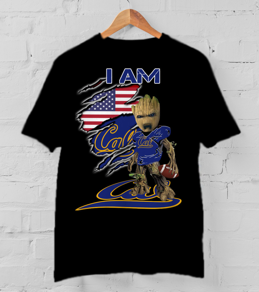 I AM Cal Baby Groot Football USA Flag T-Shirt