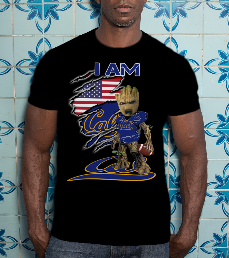 I AM Cal Baby Groot Football USA Flag T-Shirt