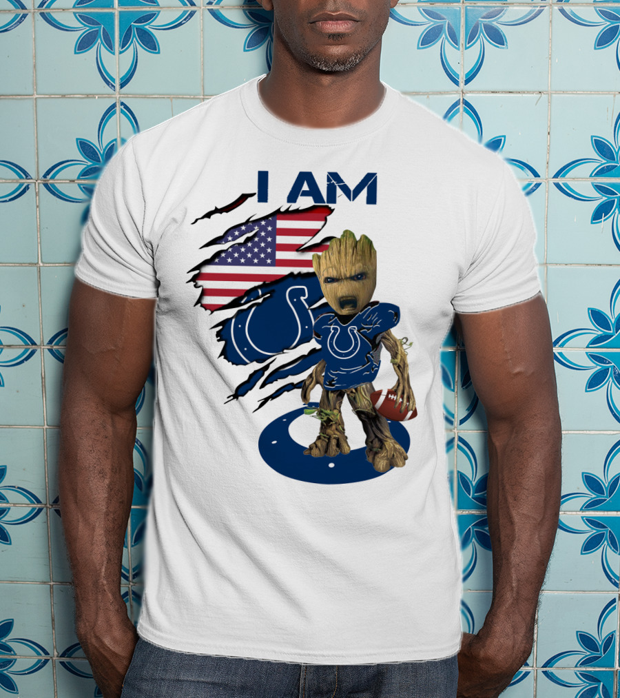 I Am Colts Baby Groot American Flag Football T-Shirt