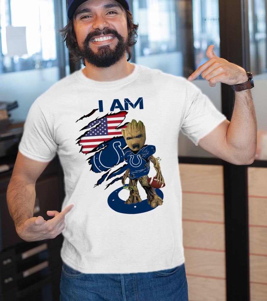 I Am Colts Baby Groot American Flag Football T-Shirt
