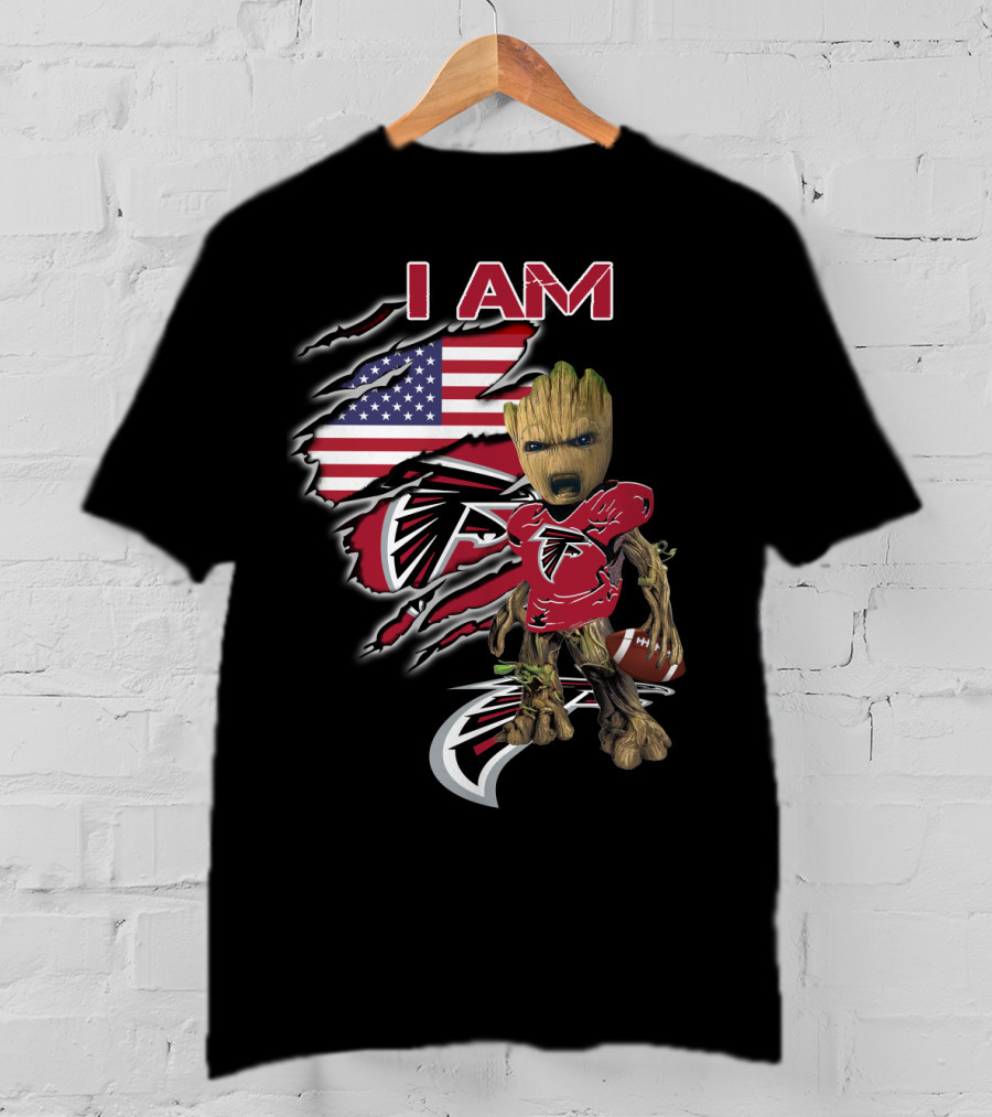 Falcons Baby Groot I Am American Flag Football Combo T-Shirt