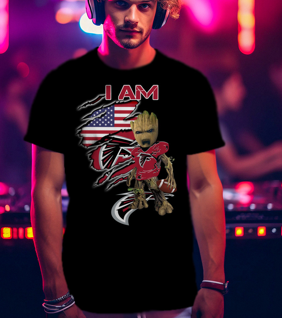 Falcons Baby Groot I Am American Flag Football Combo T-Shirt