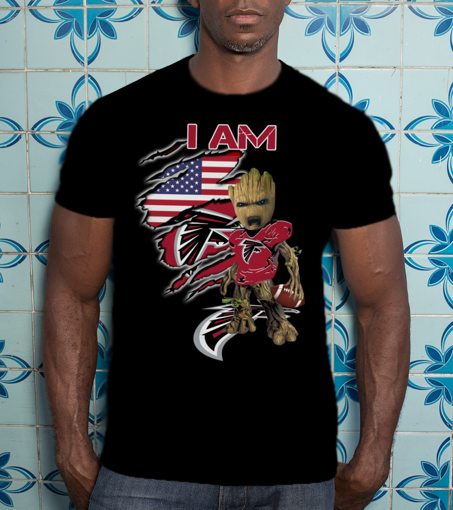 Falcons Baby Groot I Am American Flag Football Combo T-Shirt