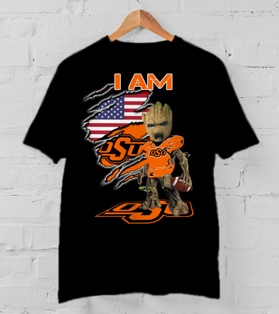 I Am OSU Baby Groot Football American Flag T-Shirt