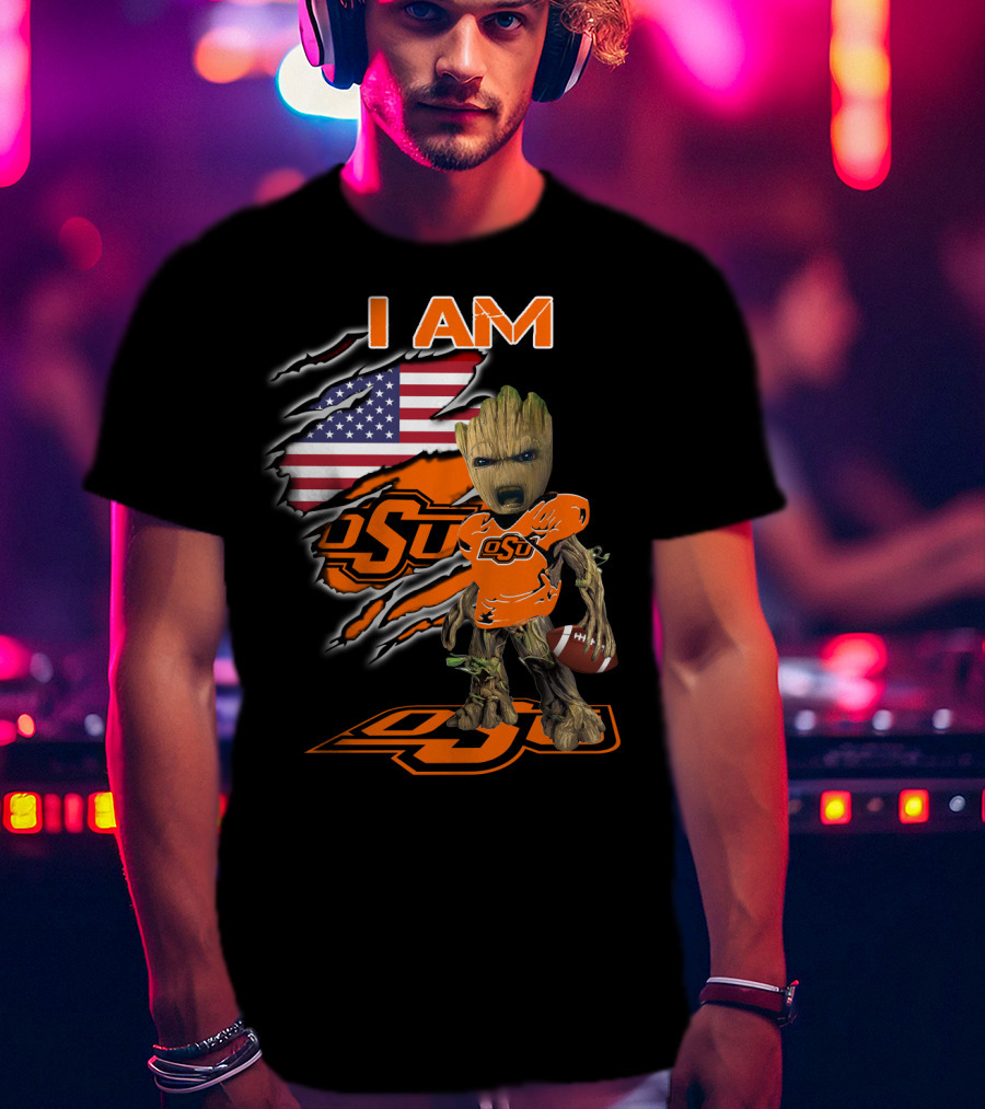 I Am OSU Baby Groot Football American Flag T-Shirt