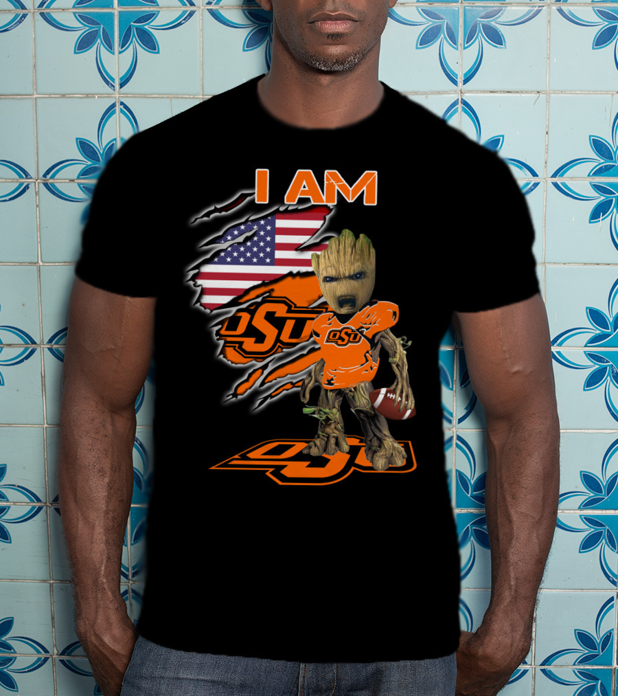 I Am OSU Baby Groot Football American Flag T-Shirt