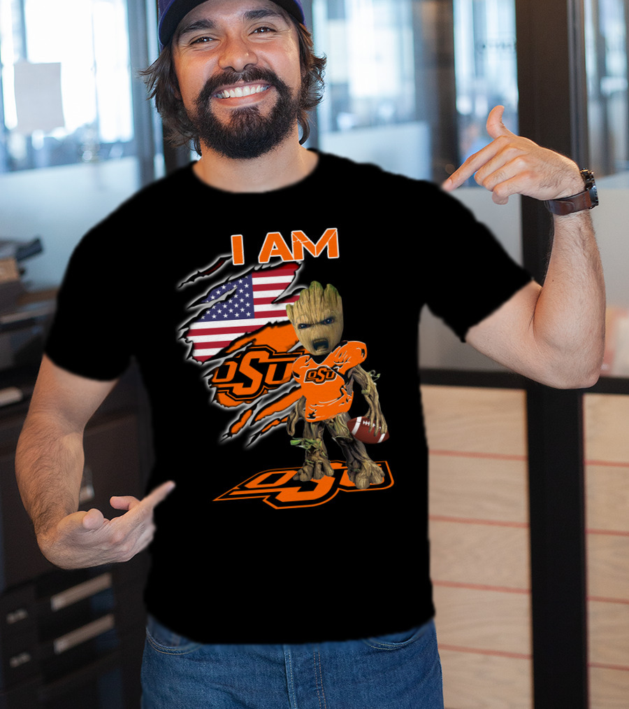 I Am OSU Baby Groot Football American Flag T-Shirt