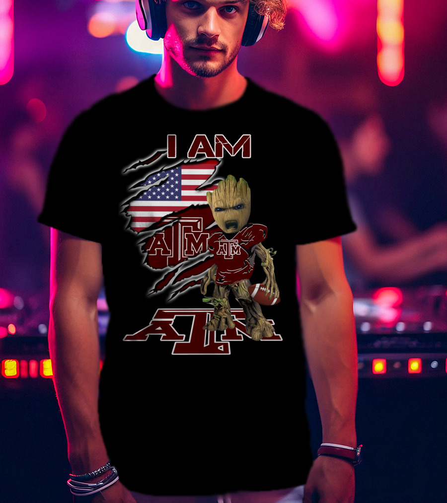 I AM ATM Baby Groot American Flag Football T-Shirt