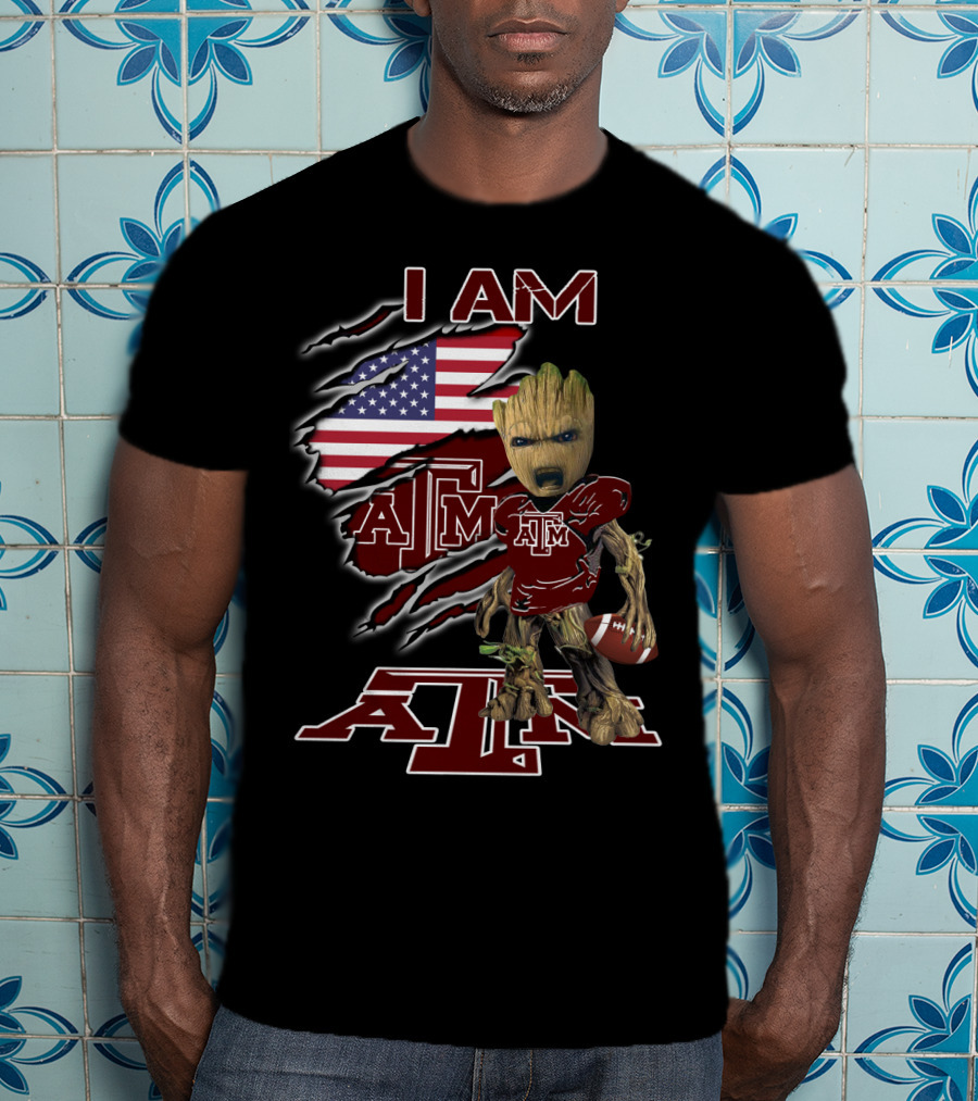 I AM ATM Baby Groot American Flag Football T-Shirt