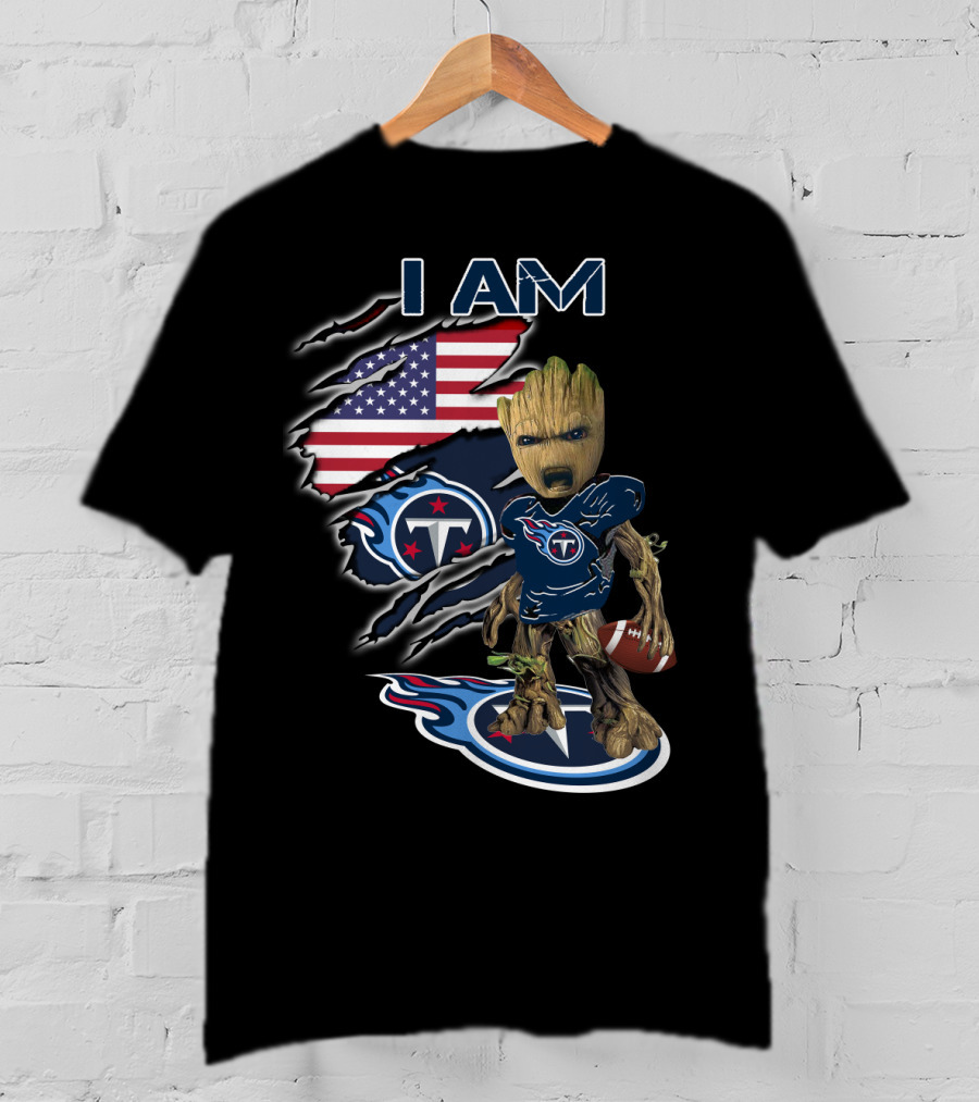 I Am Titans Baby Groot American Flag Football Nfl Crossover T-Shirt
