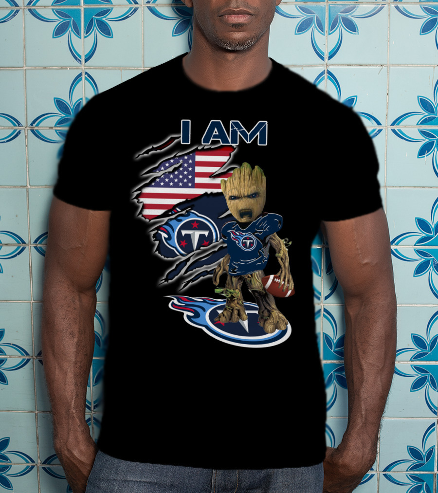 I Am Titans Baby Groot American Flag Football Nfl Crossover T-Shirt