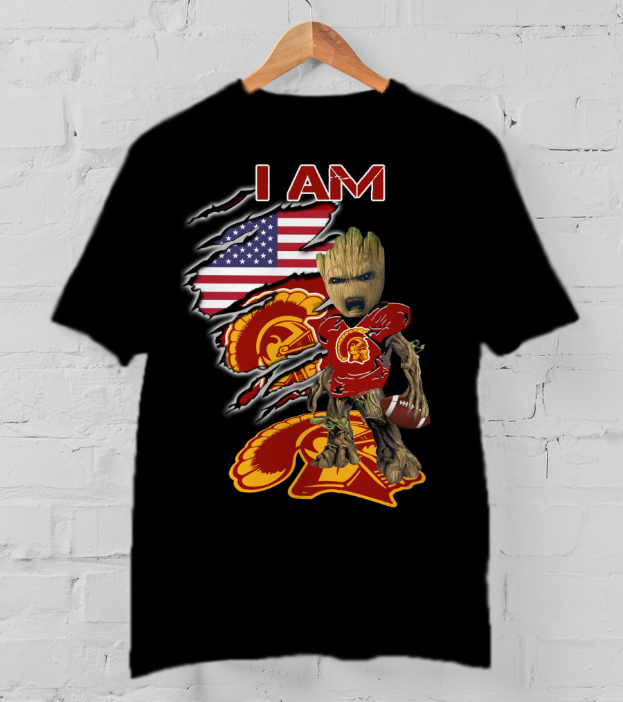I Am Trojans Baby Groot American Flag Usc Football T-Shirt