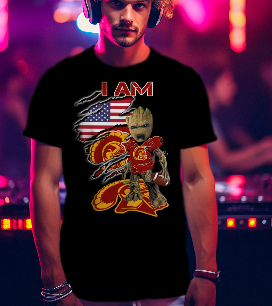 I Am Trojans Baby Groot American Flag Usc Football T-Shirt