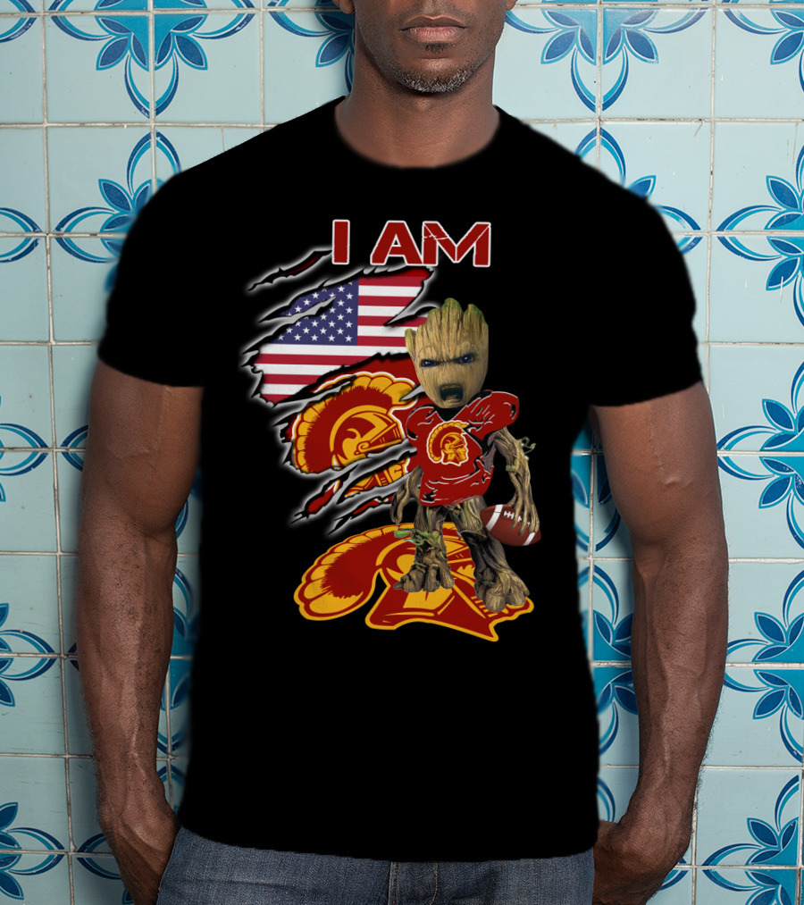 I Am Trojans Baby Groot American Flag Usc Football T-Shirt