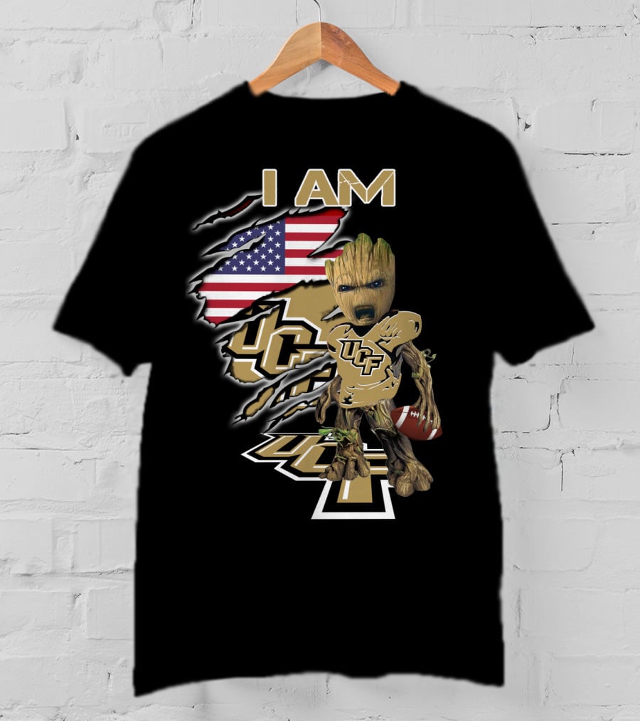 I AM UCF Baby Groot Football American Flag T-Shirt