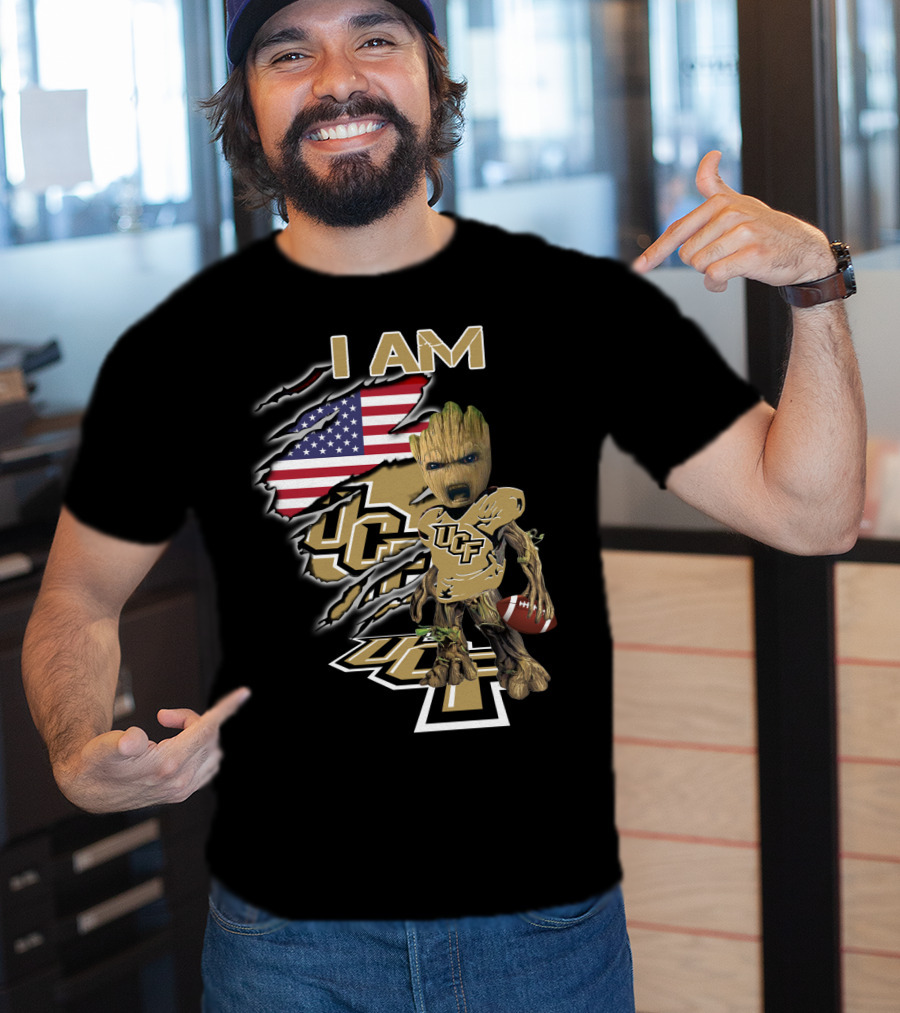 I AM UCF Baby Groot Football American Flag T-Shirt
