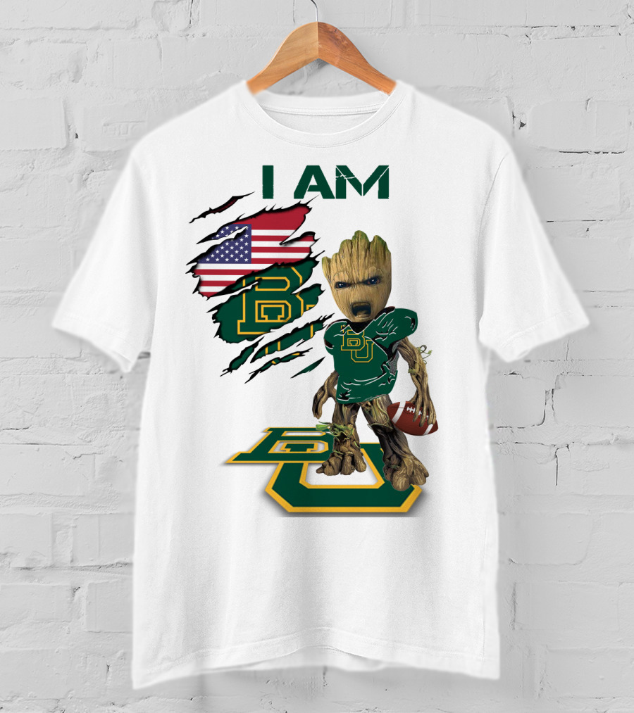 I Am Baylor Baby Groot Football Usa Flag T-Shirt