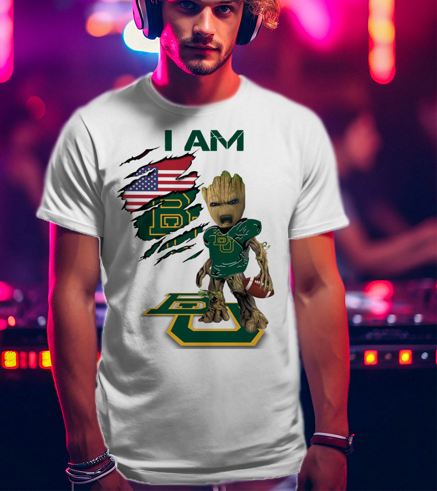 I Am Baylor Baby Groot Football Usa Flag T-Shirt