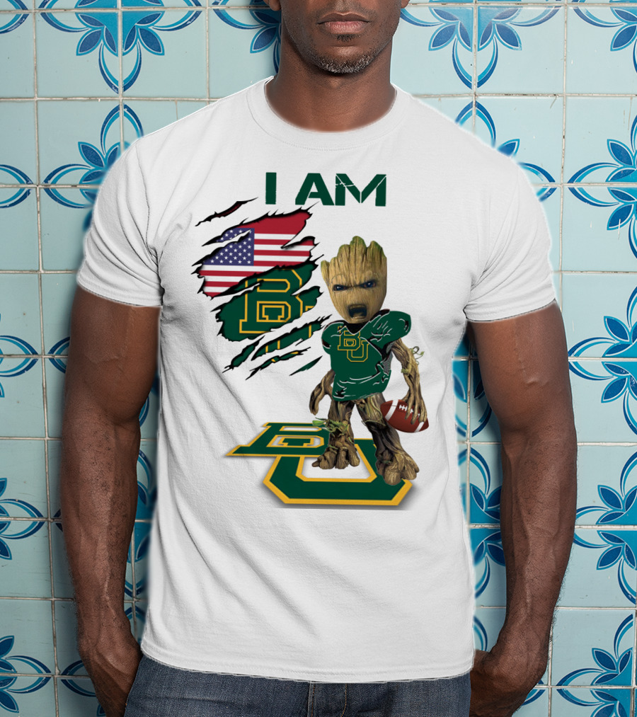 I Am Baylor Baby Groot Football Usa Flag T-Shirt