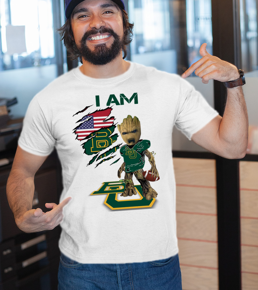 I Am Baylor Baby Groot Football Usa Flag T-Shirt