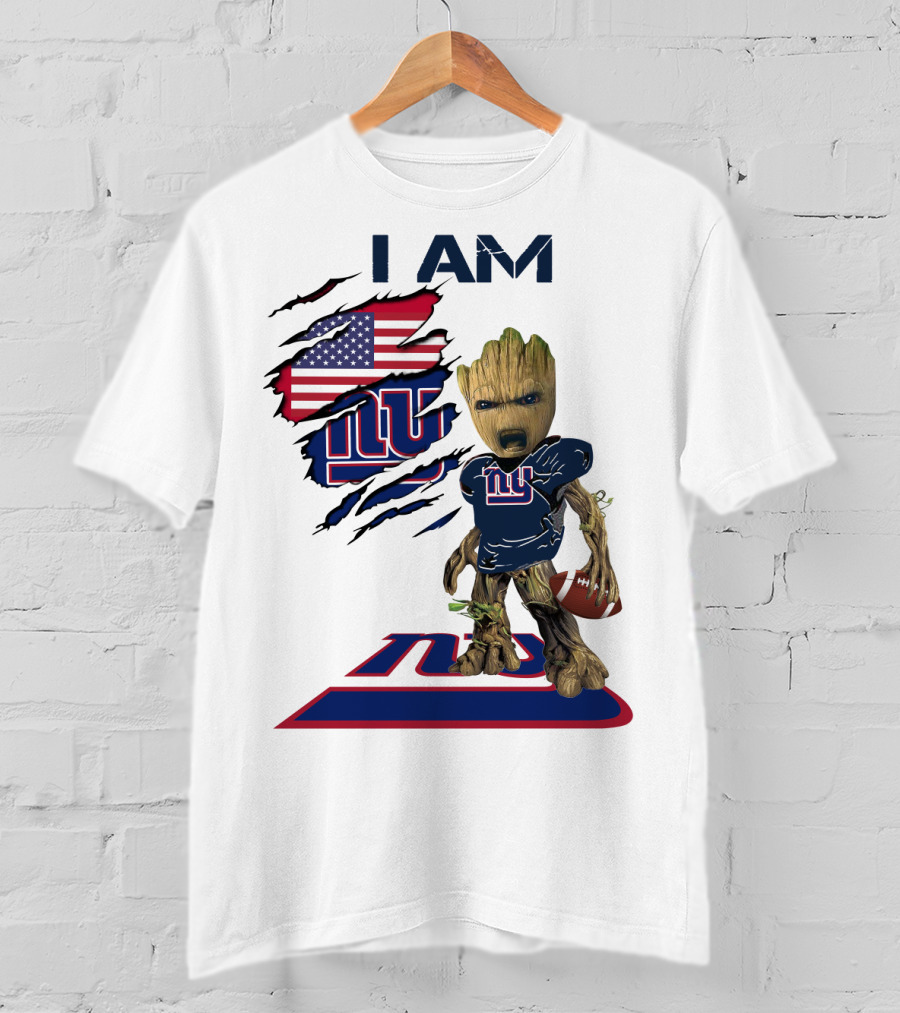 I Am Giants Baby Groot Football USA Flag T-Shirt