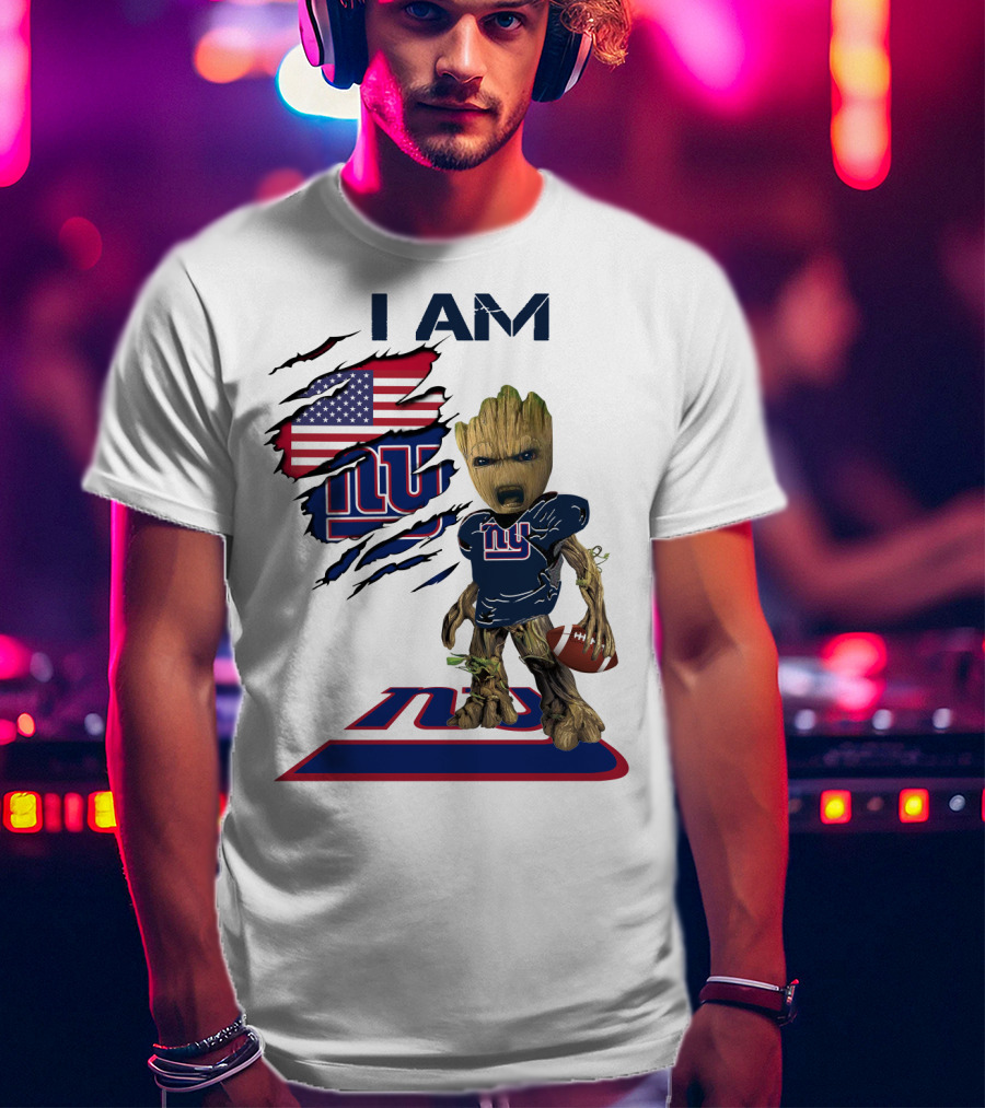 I Am Giants Baby Groot Football USA Flag T-Shirt