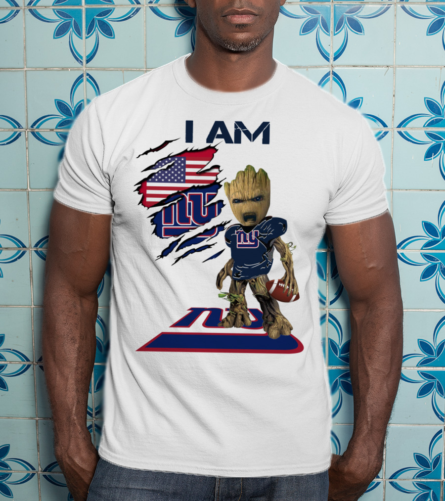 I Am Giants Baby Groot Football USA Flag T-Shirt