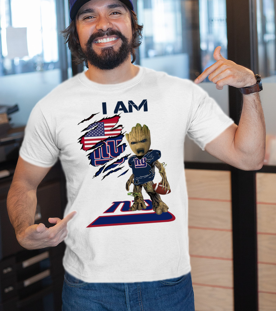 I Am Giants Baby Groot Football USA Flag T-Shirt