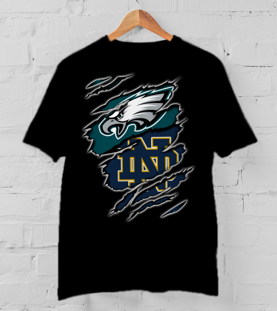 Philadelphia Eagles Notre Dame Nd Monogram With Eagle Head Claw Marks T-Shirt