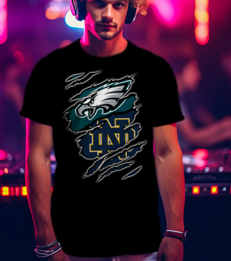 Philadelphia Eagles Notre Dame Nd Monogram With Eagle Head Claw Marks T-Shirt
