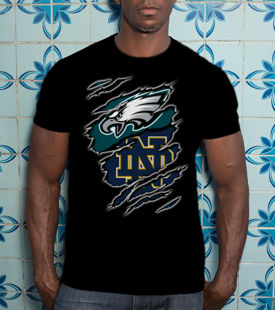 Philadelphia Eagles Notre Dame Nd Monogram With Eagle Head Claw Marks T-Shirt
