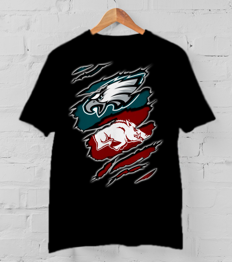 Philadelphia Eagles Arkansas Razorbacks Ripped T-Shirt