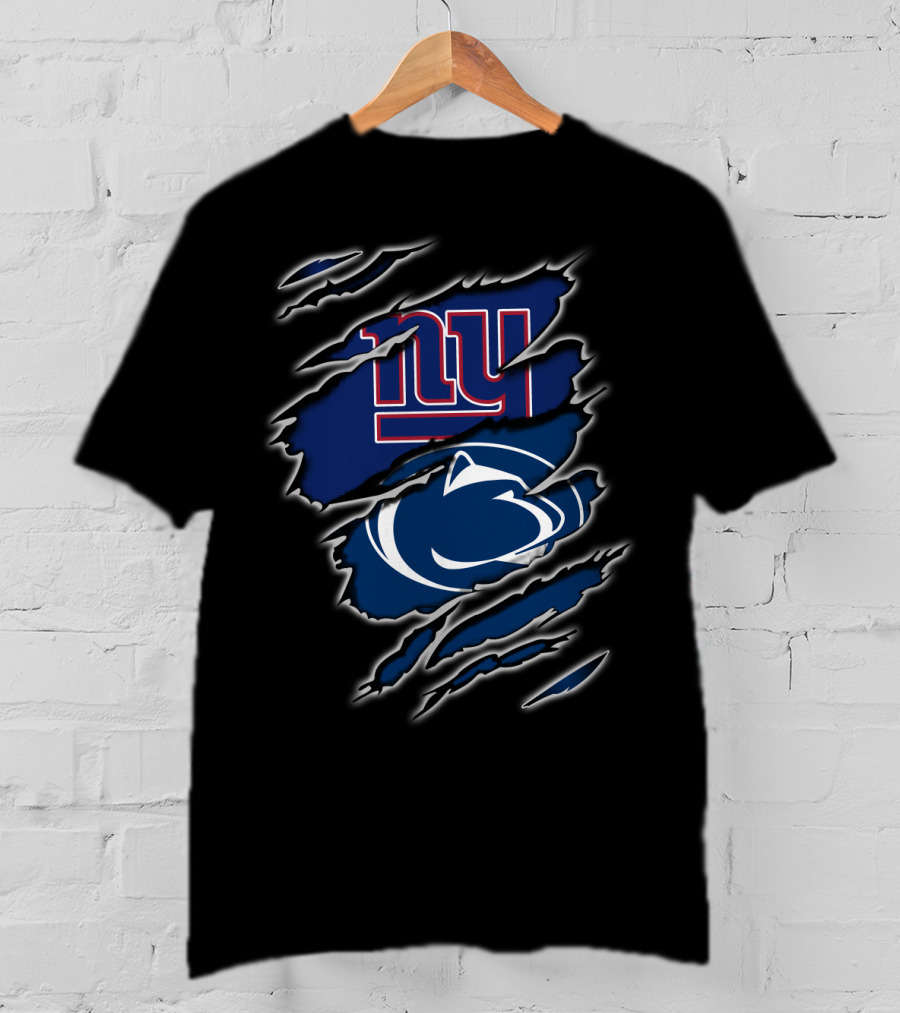 New York Giants Penn State Lions Torn Claw Marks Layered Logos T-Shirt