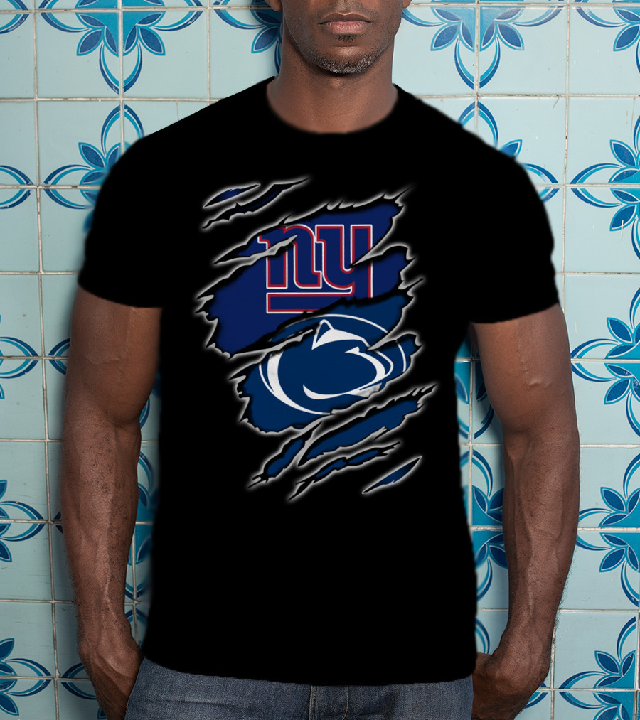 New York Giants Penn State Lions Torn Claw Marks Layered Logos T-Shirt