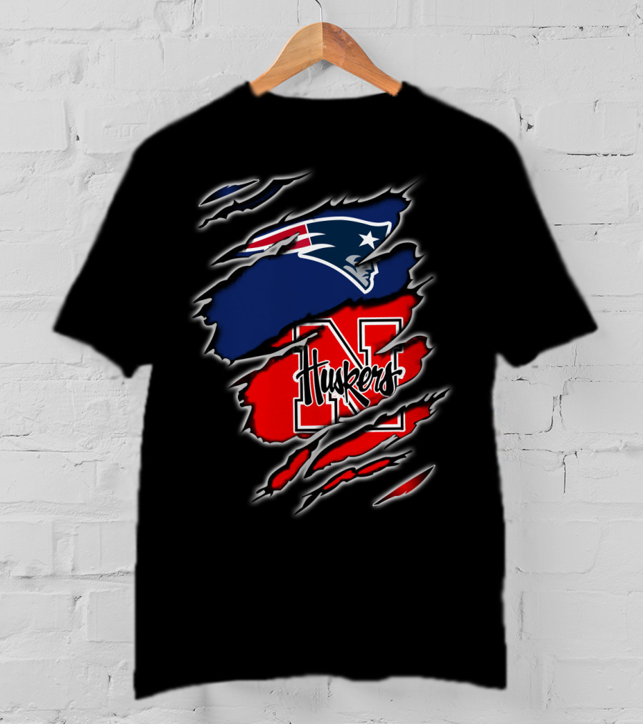 Patriots Huskers Logo Fusion Football T-Shirt
