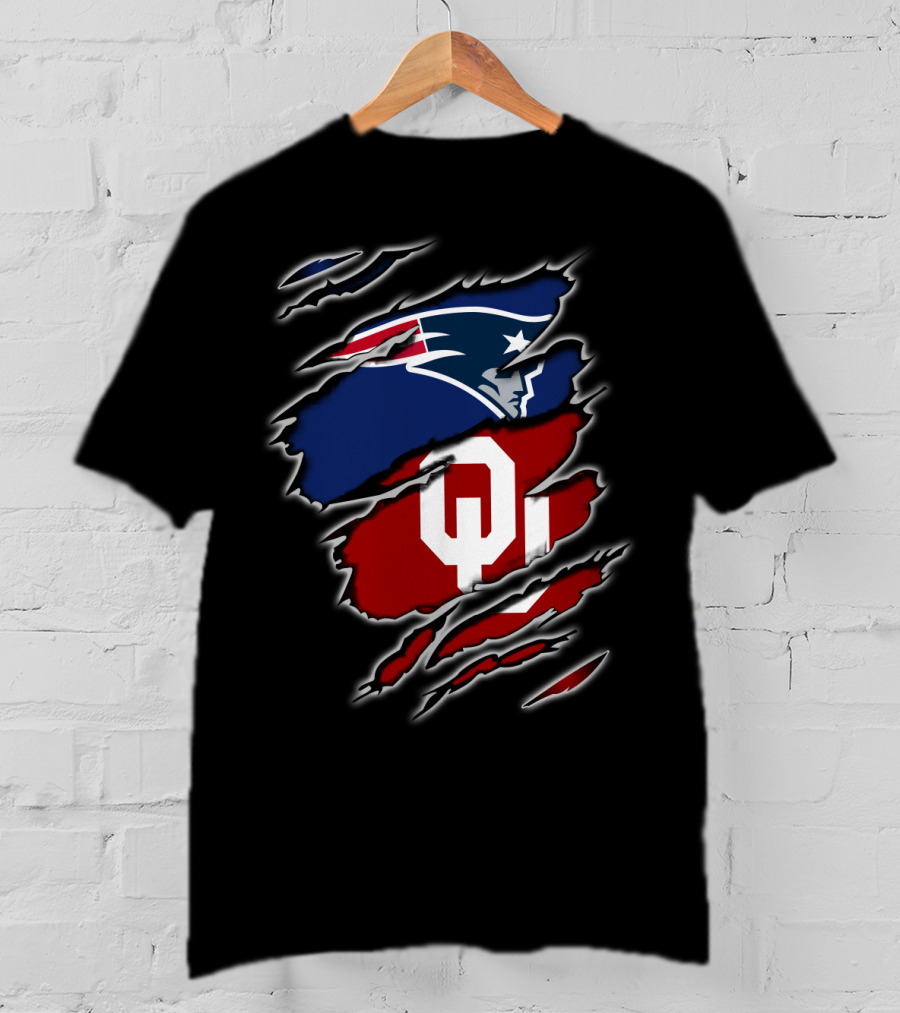 Patriots Sooners Ou Football Fan Gear Oklahoma New England Logo Mashup T-Shirt