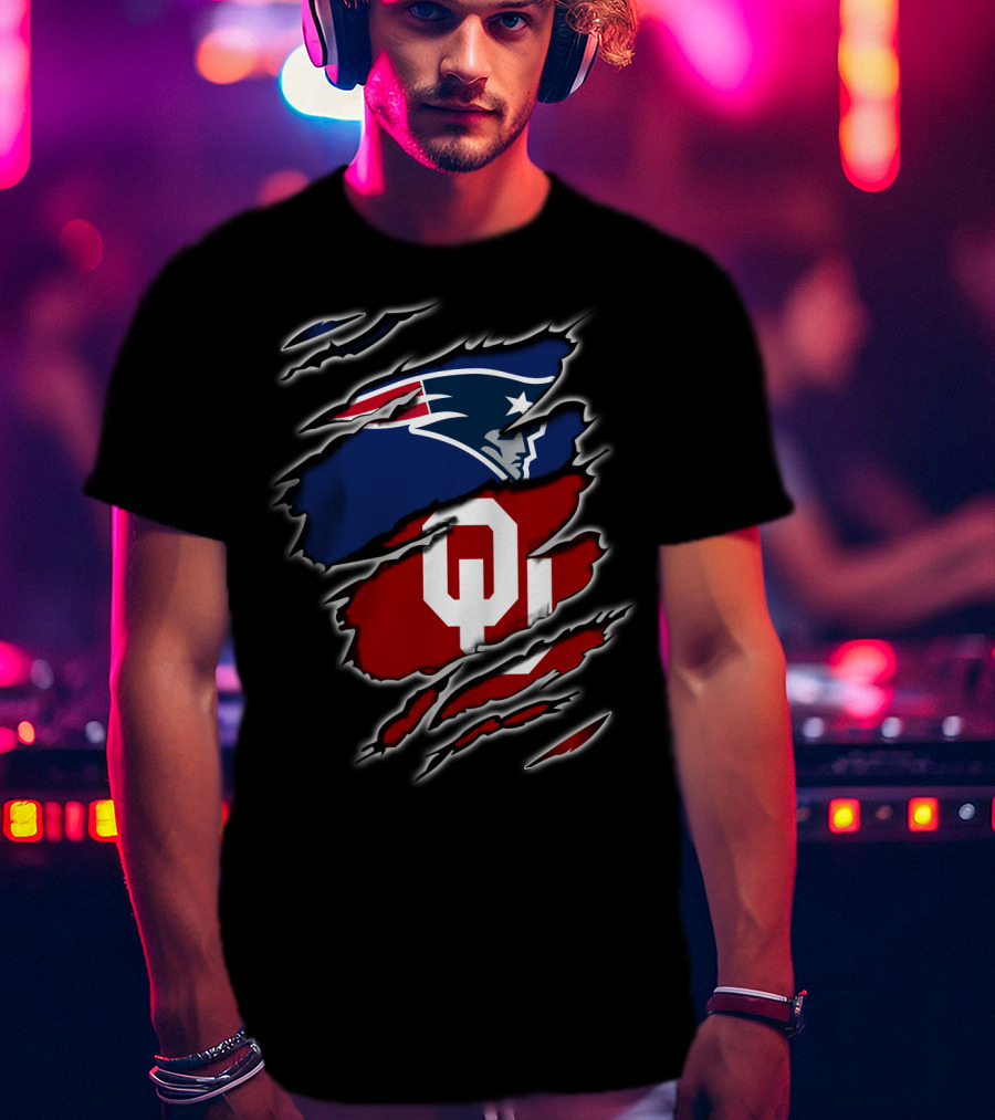 Patriots Sooners Ou Football Fan Gear Oklahoma New England Logo Mashup T-Shirt