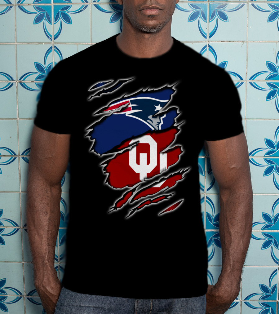 Patriots Sooners Ou Football Fan Gear Oklahoma New England Logo Mashup T-Shirt