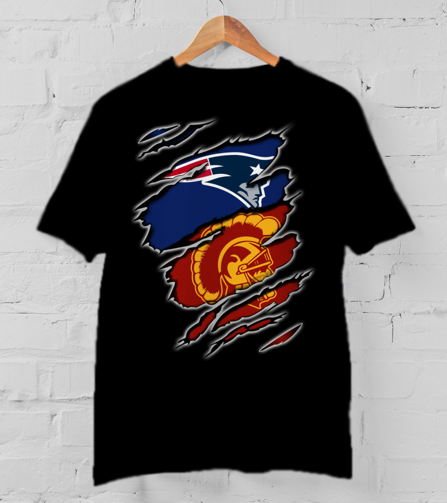 Patriots And Trojans Logo Mashup Ripped T-Shirt