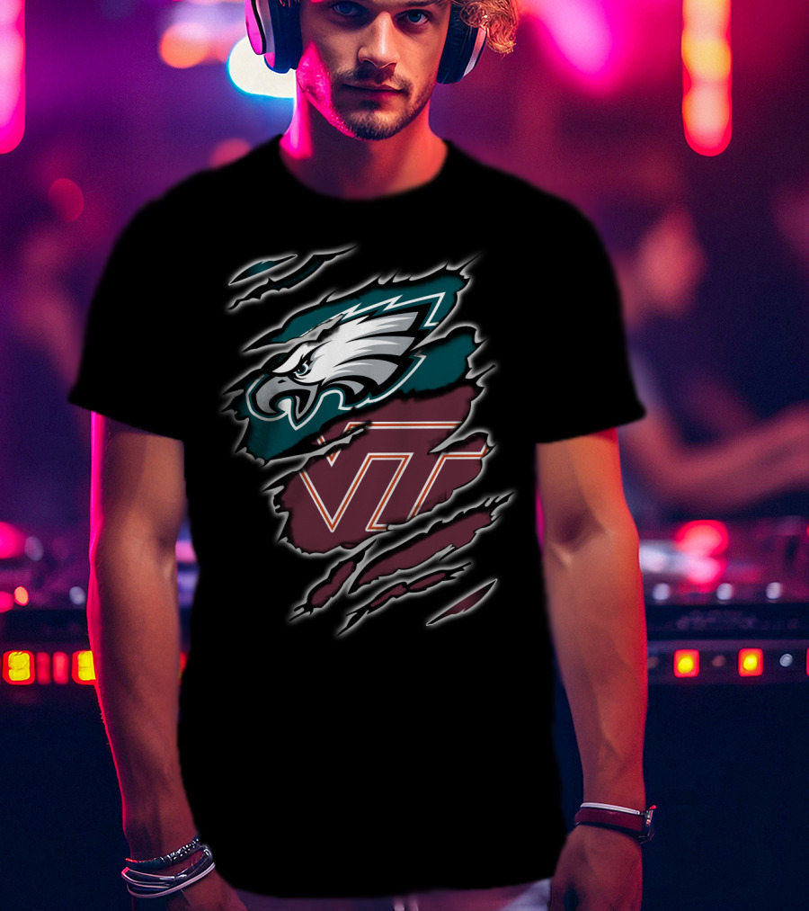 Philadelphia Eagles Virginia Tech Hokies Crossover T-Shirt