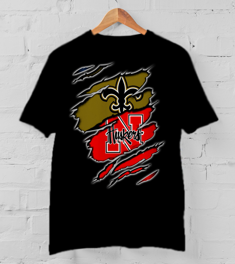 Huskers N Logo And Fleur-de-Lis Saints Logo Claw T-Shirt