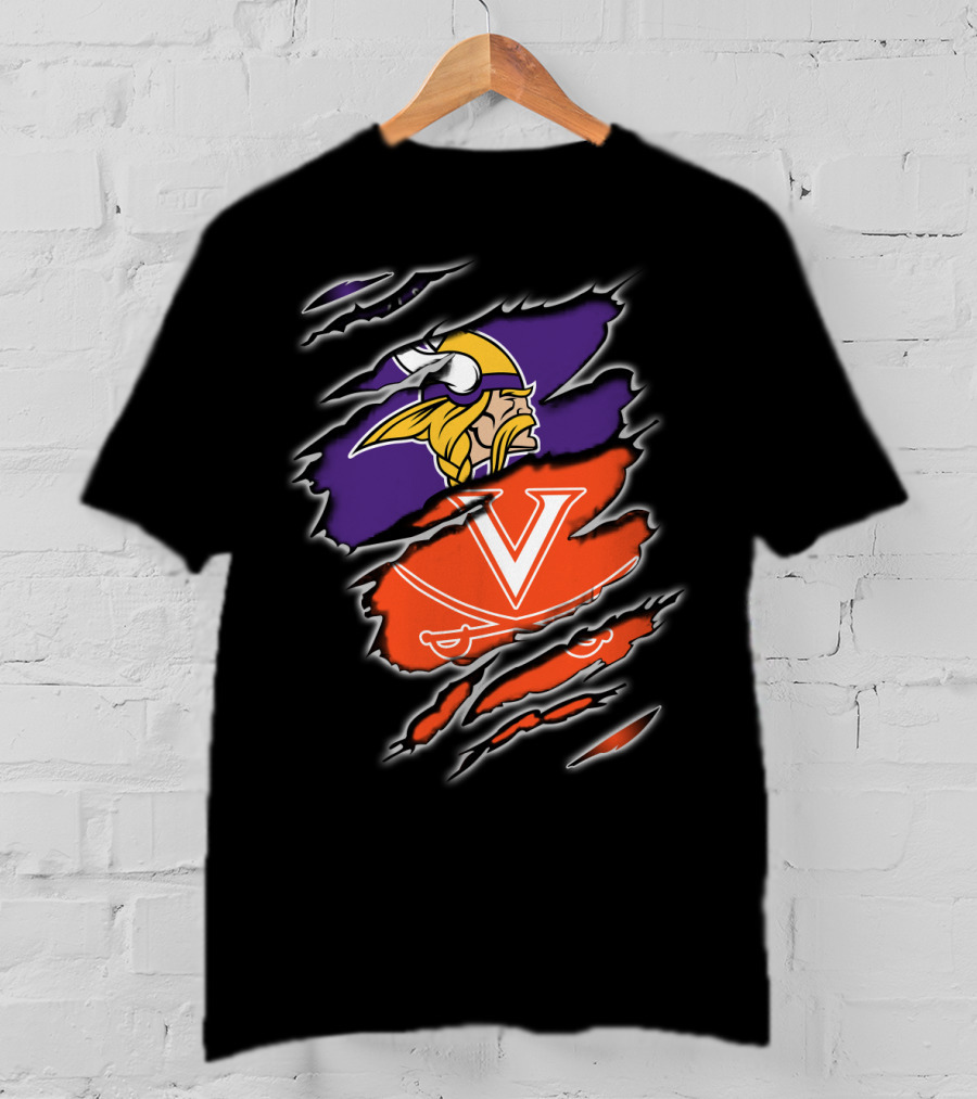 Vikings Cavaliers Minnesota NFL Virginia NCAA Crossover Logo Fusion T-Shirt