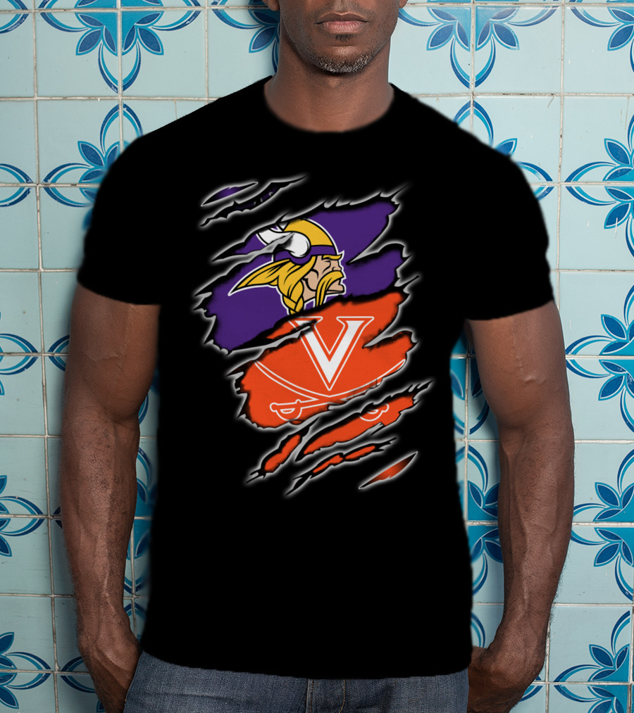 Vikings Cavaliers Minnesota NFL Virginia NCAA Crossover Logo Fusion T-Shirt