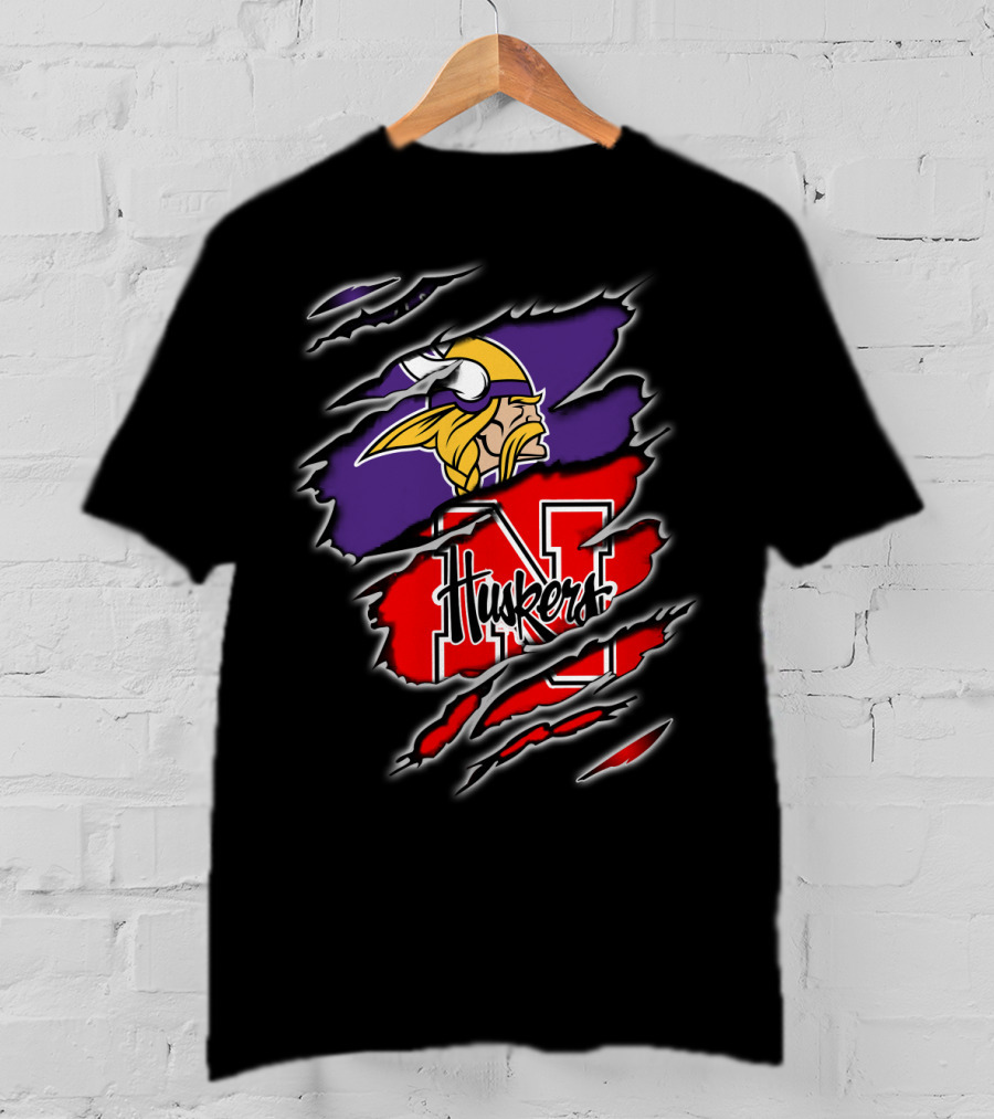Vikings Huskers Nebraska Football Crossover T-Shirt